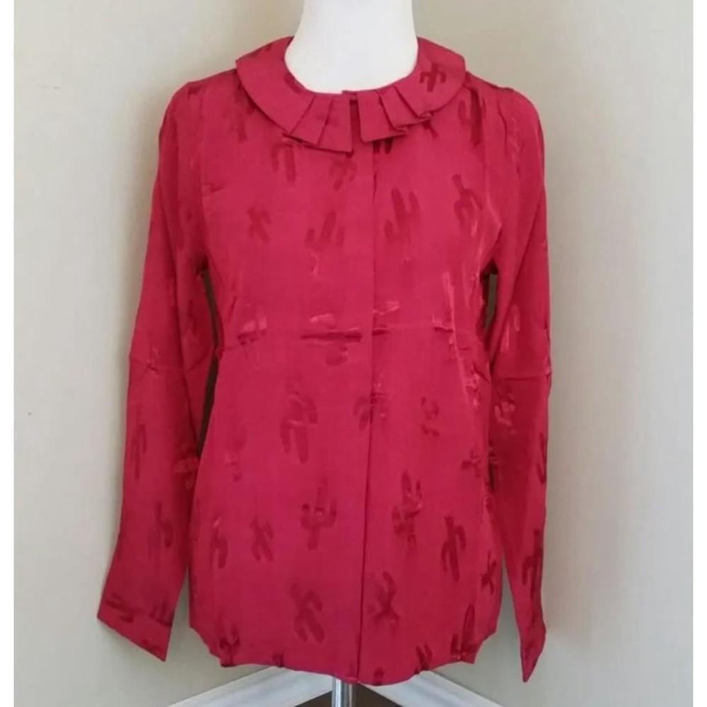 Red Stitched Cactus Blouse Peter Pan Collar Long Sleeve Pepaloves Coquette Small